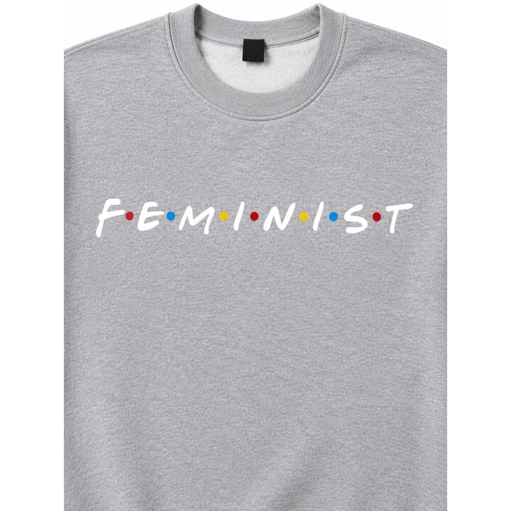 Gildan Feminist Crewneck Sweatshirt Friends Font Heather Grey Fleece Pullover L